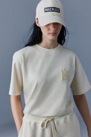 Mackage ANDERSON Baseball (R) レザー wordmark ハット メンズ ベージュ | 0273564-XL