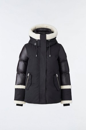 Mackage CYRAH Arctic Twill with shearling trim ダウンジャケット レディース 黒 | 2915483-LK