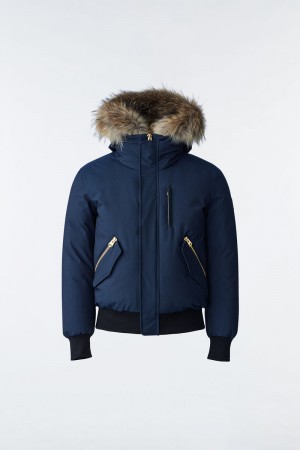 Mackage DIXON 2-in-1 Nordic Tech down bomber with natural fur ダウンパーカ メンズ ネイビー | 3706482-BP