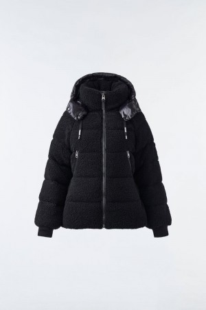 Mackage EDANA teddy down with removable hood パファージャケット レディース 黒 | 2347169-ER