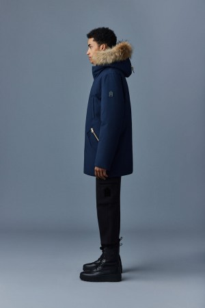 Mackage EDWARD 2-in-1 with hooded bib and natural fur ダウンパーカ メンズ ネイビー | 3247819-PS