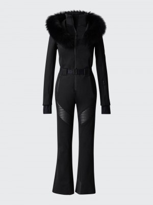 Mackage ELLE-Z Techno fleece ski suit with removable hood and fur trim ダウンパーカ レディース 黒 | 0163845-BF