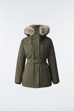 Mackage JENI 2-in-1 with removable bib and natural fur ダウンパーカ レディース オリーブ | 8572940-LM