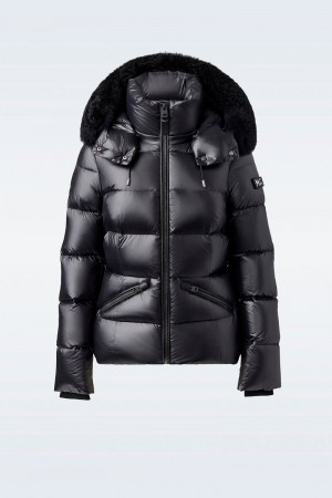 Mackage MADALYN-ZSH Channel quilted nano with removable hood and fur trim ダウンジャケット レディース 黒 | 2698051-LT