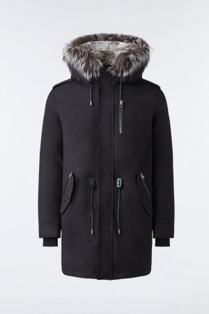 Mackage MORITZ rabbit fur twill parka with removable silver fox fur trim ダウンパーカ メンズ 黒 | 9865147-CR