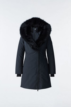 Mackage TRISH Powder Touch down with fox fur Signature Collar コート レディース 黒 | 6415328-AR