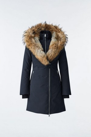 Mackage TRISH Powder Touch down with natural fur Signature Collar コート レディース 黒 | 7594180-UZ