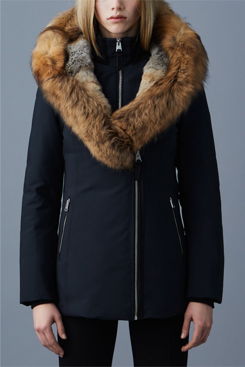 Mackage AKIVA down with Toscana fur trimmed hood コート レディース 黒 | 2854019-YL