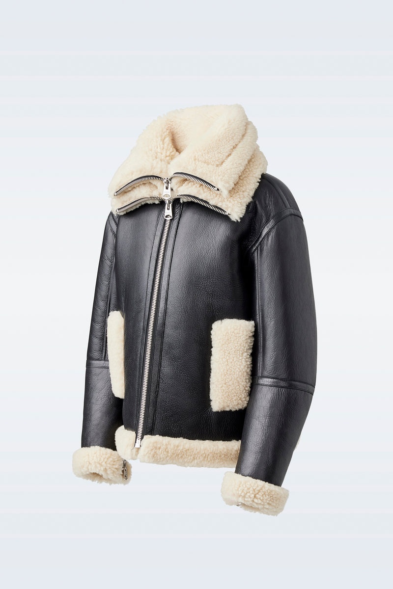 Mackage CALAN Sheepskin with removable collar ボンバージャケット キッズ 黒 | 0318546-RU