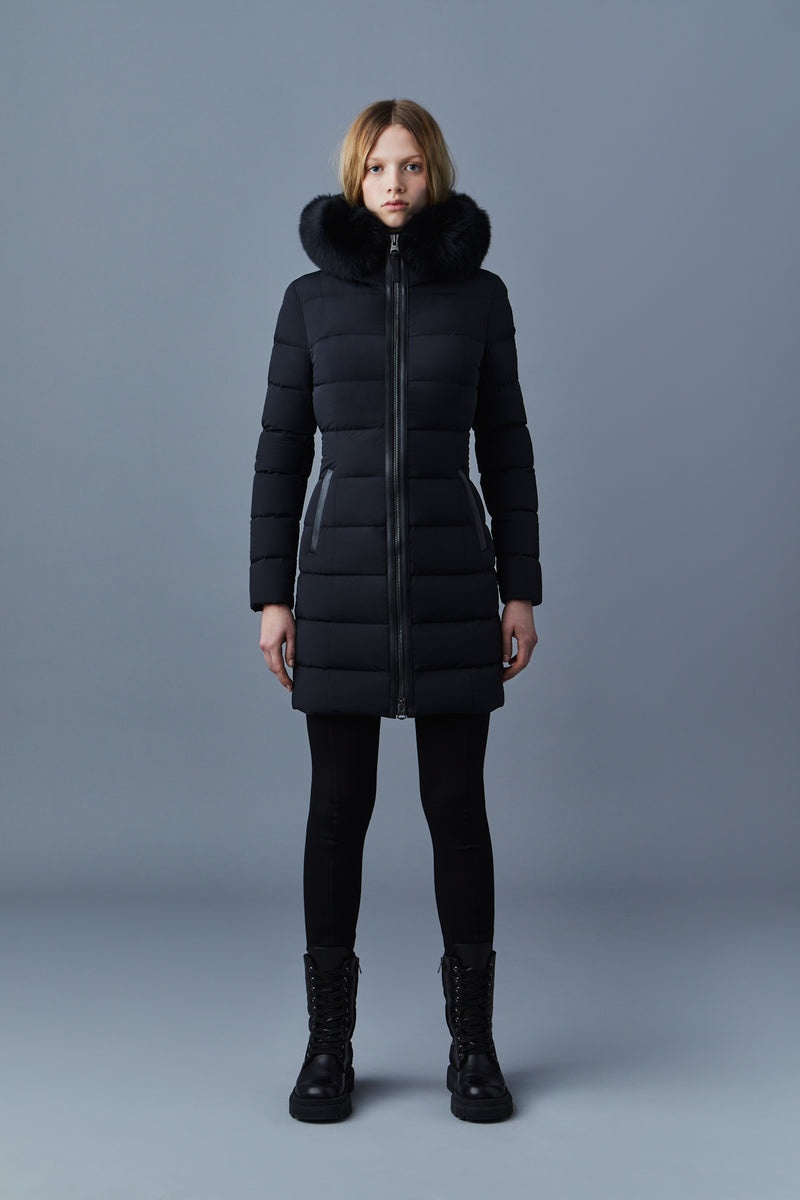 Mackage CALLA Agile-360 stretch light down with fox fur collar コート レディース 黒 | 2460857-QT