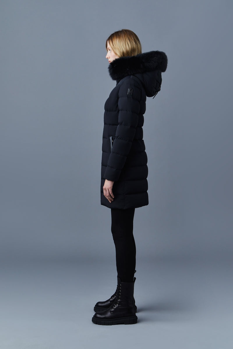 Mackage CALLA Agile-360 stretch light down with fox fur collar コート レディース 黒 | 2460857-QT