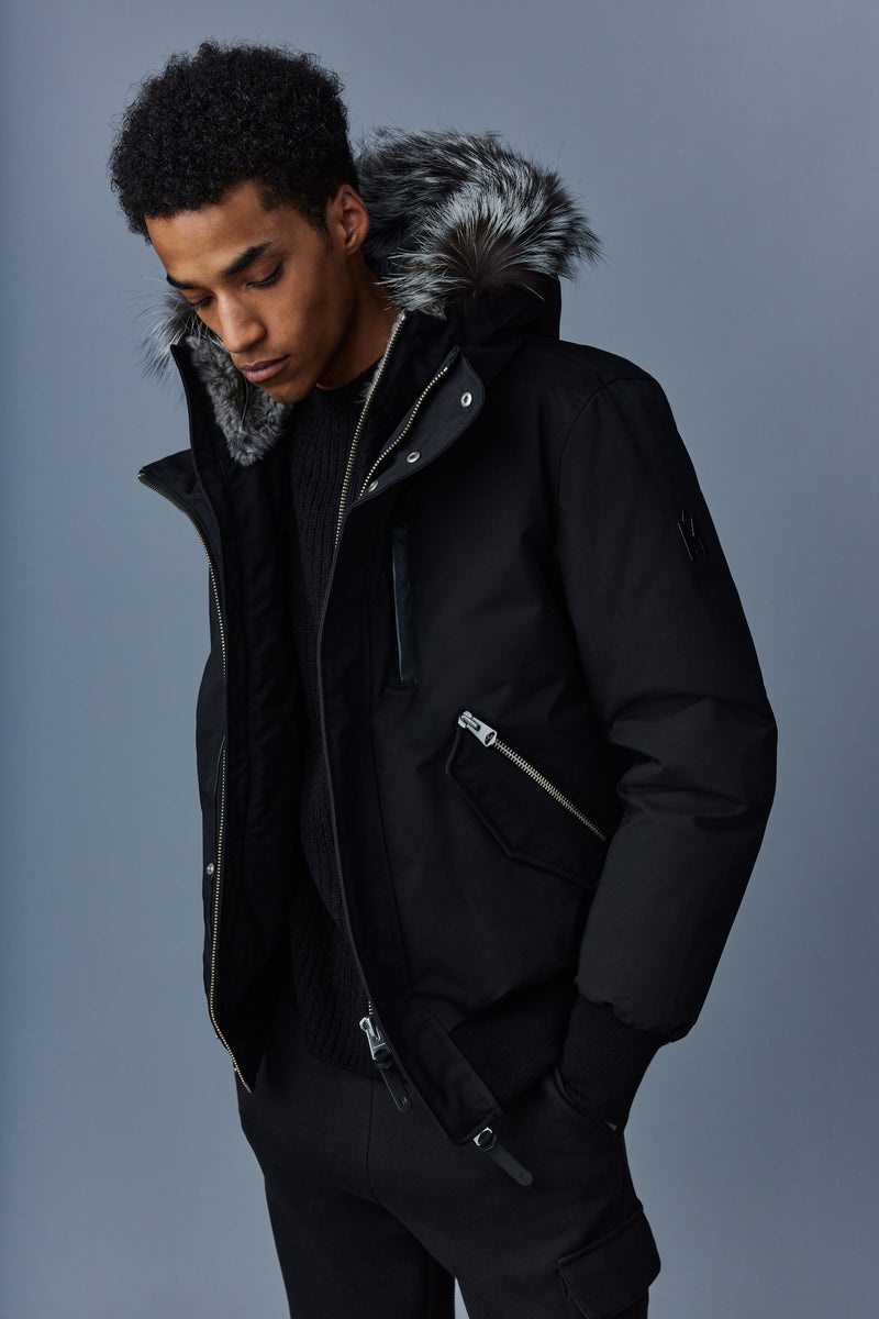 Mackage DIXON 2-in-1 Nordic Tech down bomber with silver fox fur ダウンパーカ メンズ 黒 | 4235609-EO