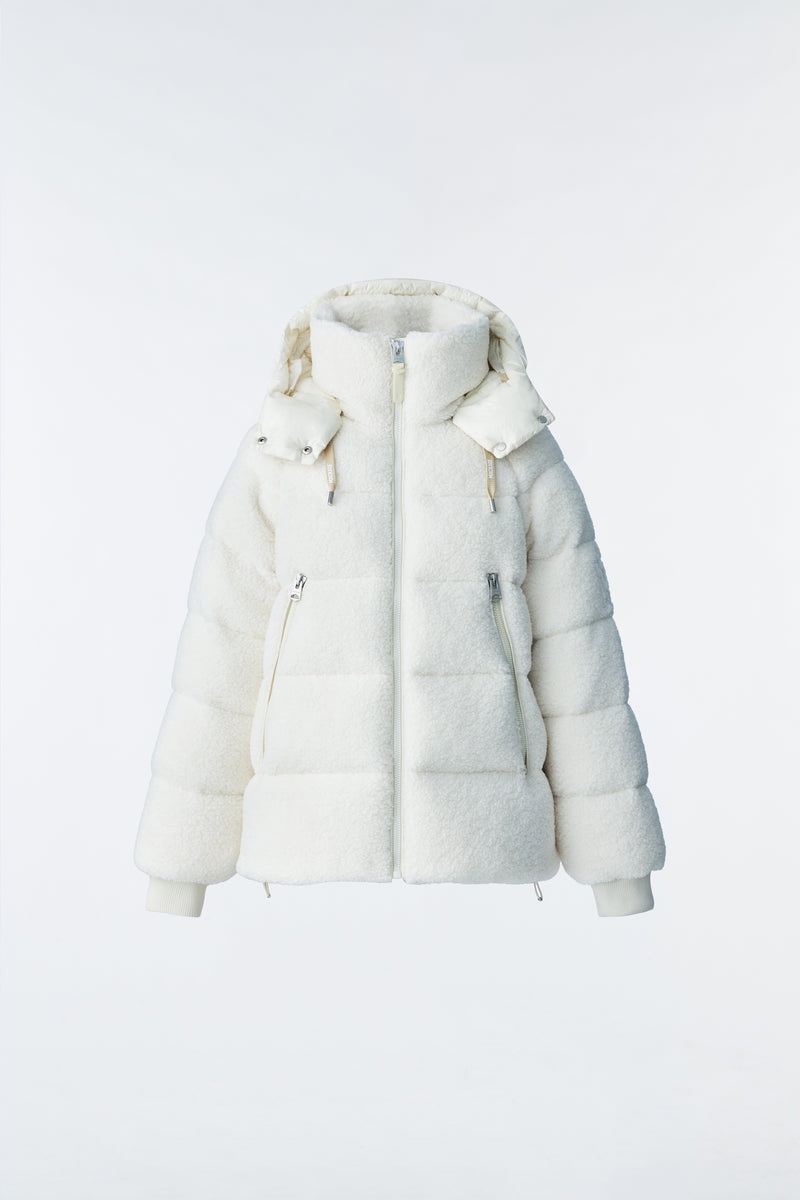 Mackage EDANA teddy down with removable hood パファージャケット レディース 白 | 1450396-OA