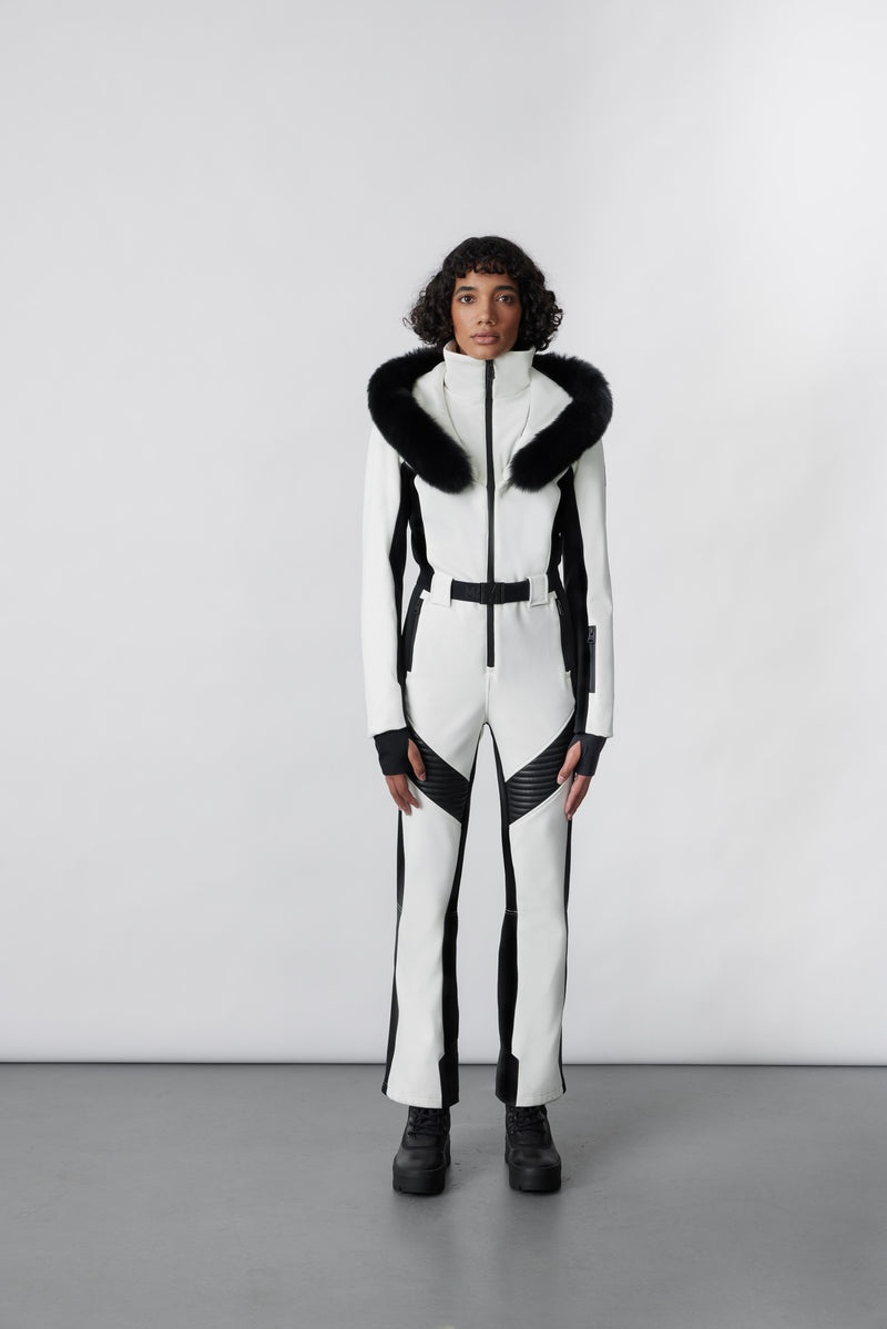 Mackage ELLE-Z Techno fleece ski suit with removable hood and fur trim ダウンパーカ レディース 白 | 5386149-BS