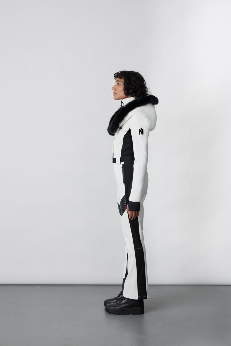 Mackage ELLE-Z Techno fleece ski suit with removable hood and fur trim ダウンパーカ レディース 白 | 5386149-BS