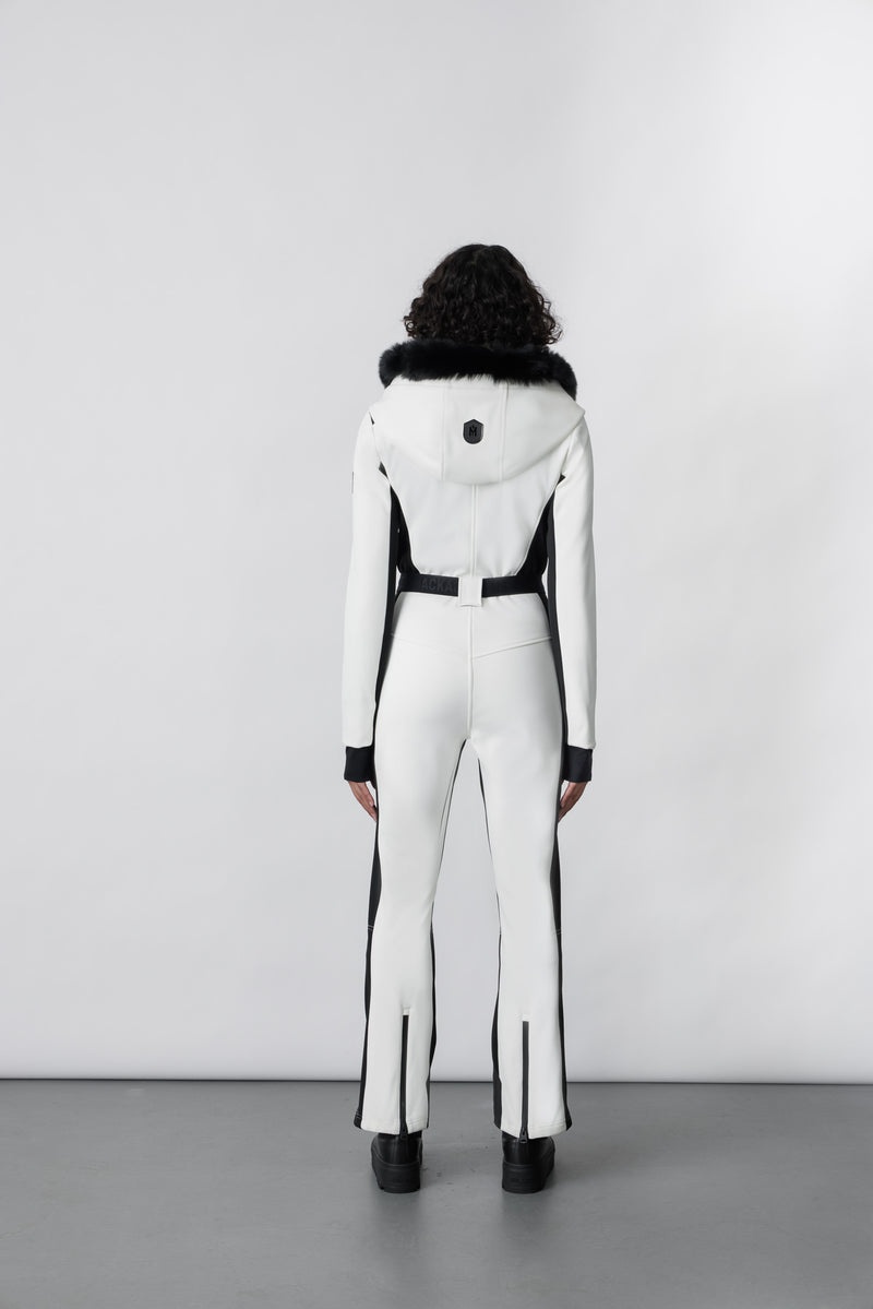 Mackage ELLE-Z Techno fleece ski suit with removable hood and fur trim ダウンパーカ レディース 白 | 5386149-BS