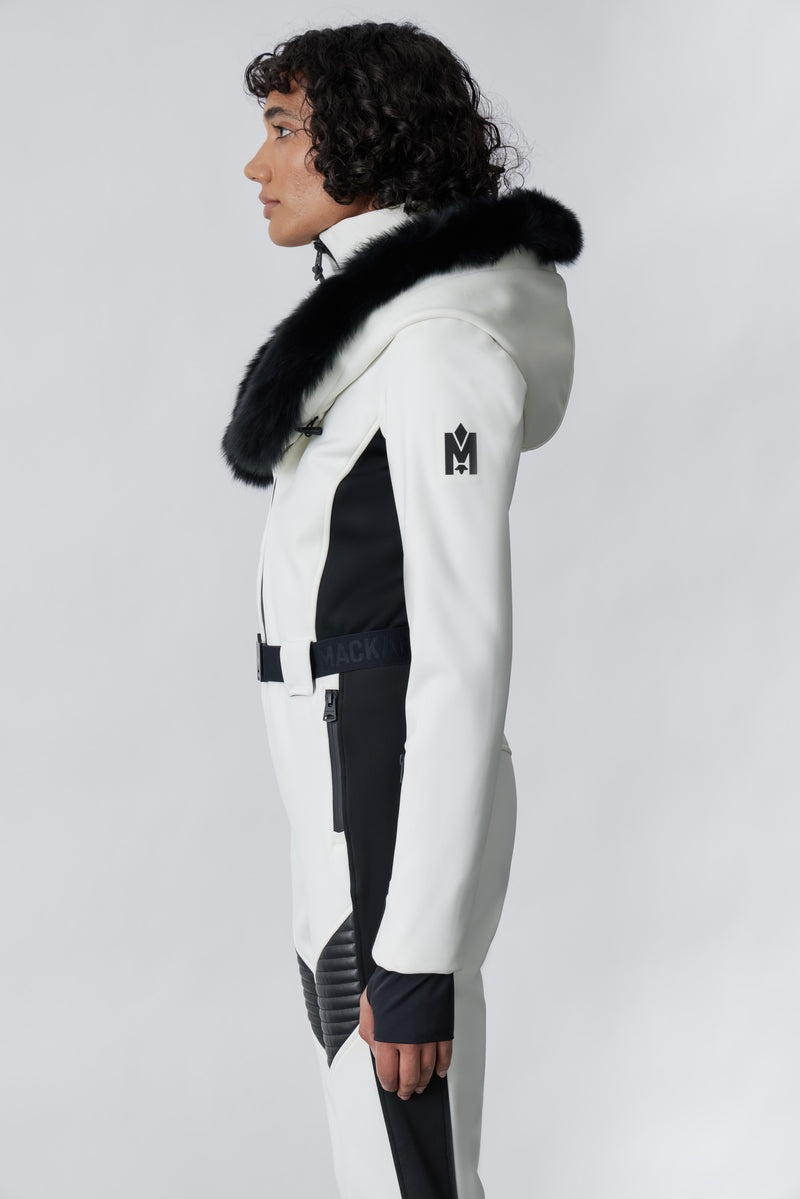 Mackage ELLE-Z Techno fleece ski suit with removable hood and fur trim ダウンパーカ レディース 白 | 5386149-BS