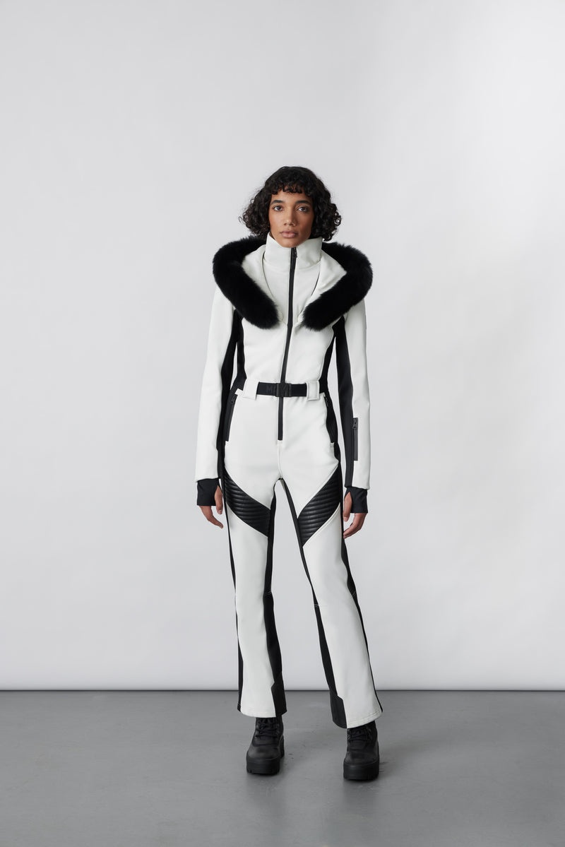 Mackage ELLE-Z Techno fleece ski suit with removable hood and fur trim ダウンパーカ レディース 白 | 5386149-BS