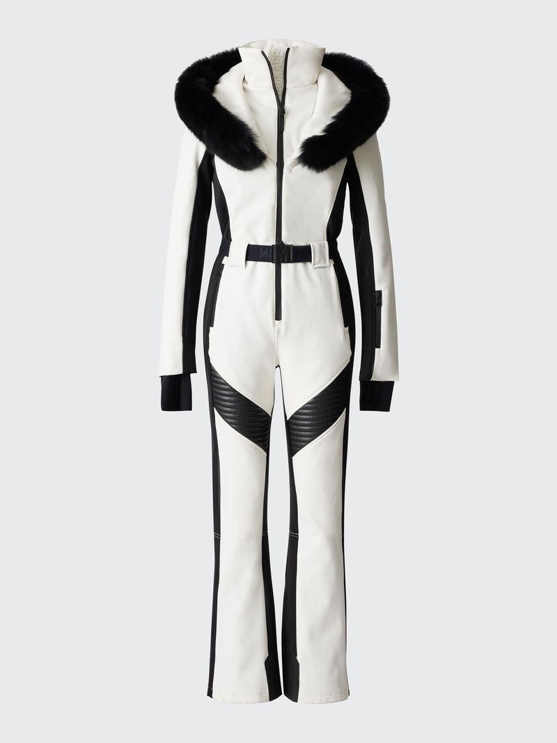 Mackage ELLE-Z Techno fleece ski suit with removable hood and fur trim ダウンパーカ レディース 白 | 5386149-BS