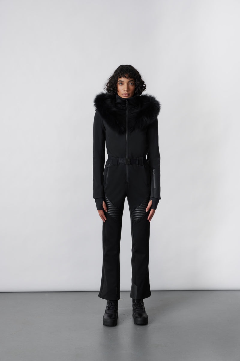 Mackage ELLE-Z Techno fleece ski suit with removable hood and fur trim ダウンパーカ レディース 黒 | 0163845-BF