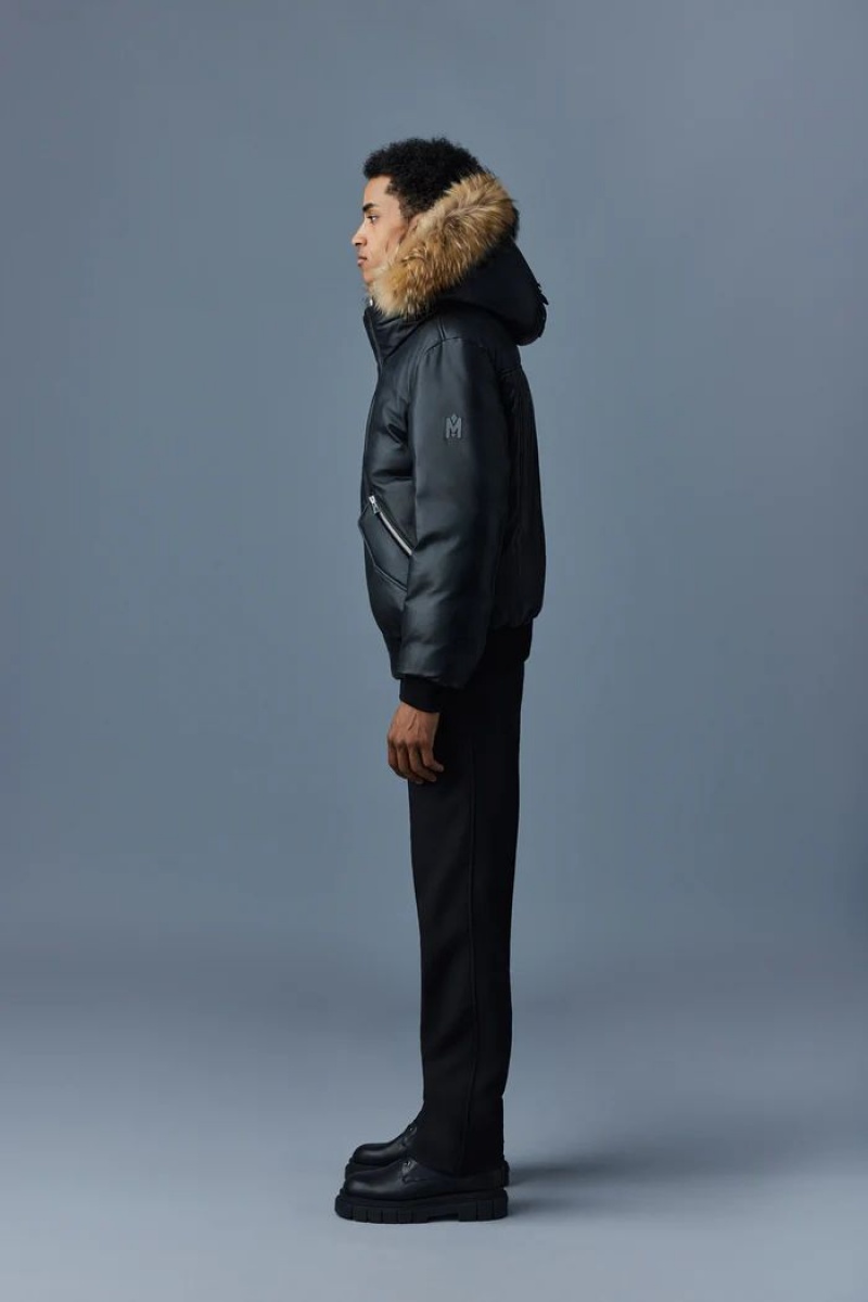 Mackage GLEN 2-in-1 (r) レザー with hooded bib & natural fur ボンバージャケット メンズ 黒 | 4530296-OL