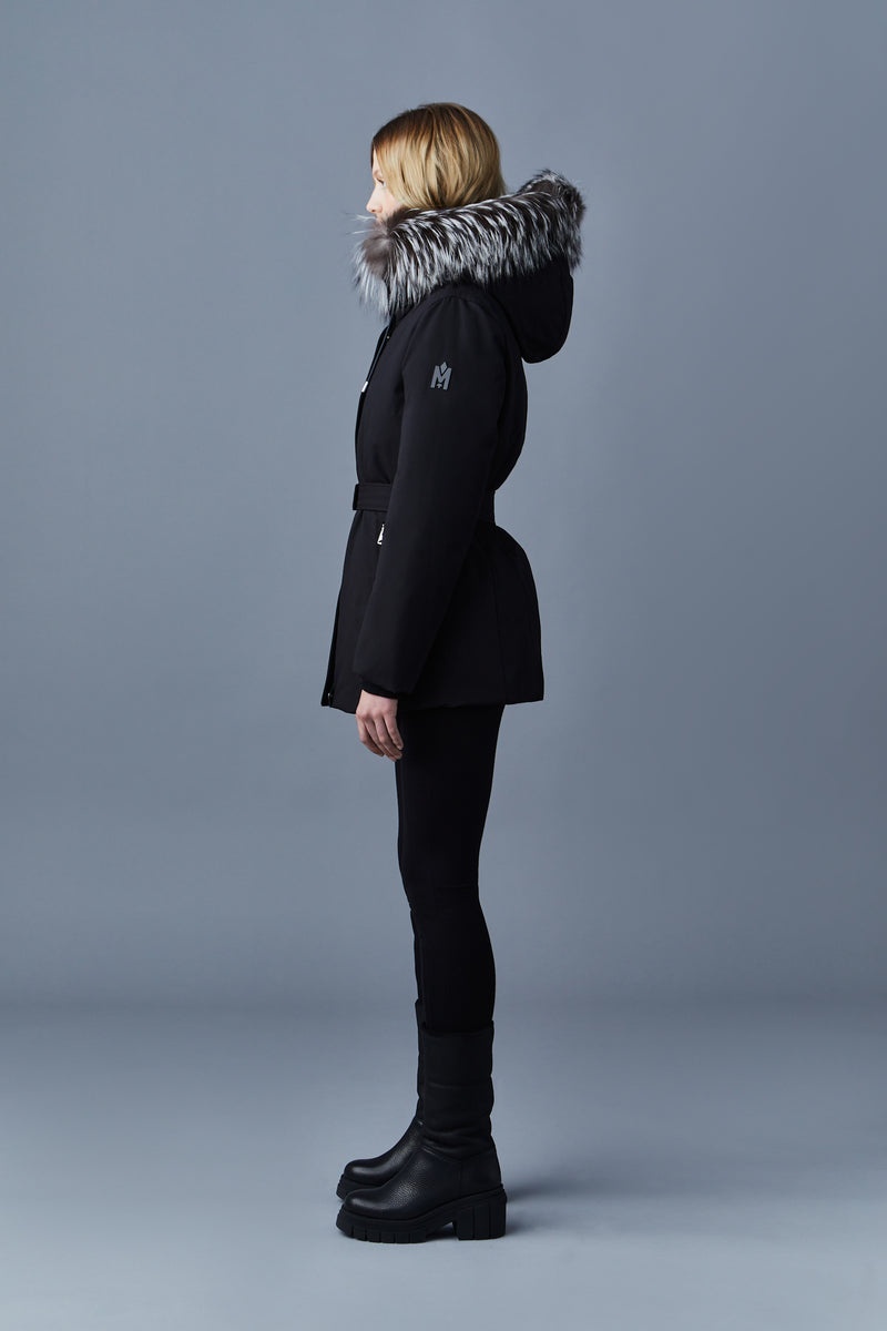 Mackage JENI 2-in-1 with removable bib and silver fox fur ダウンパーカ レディース 黒 | 2745936-VE