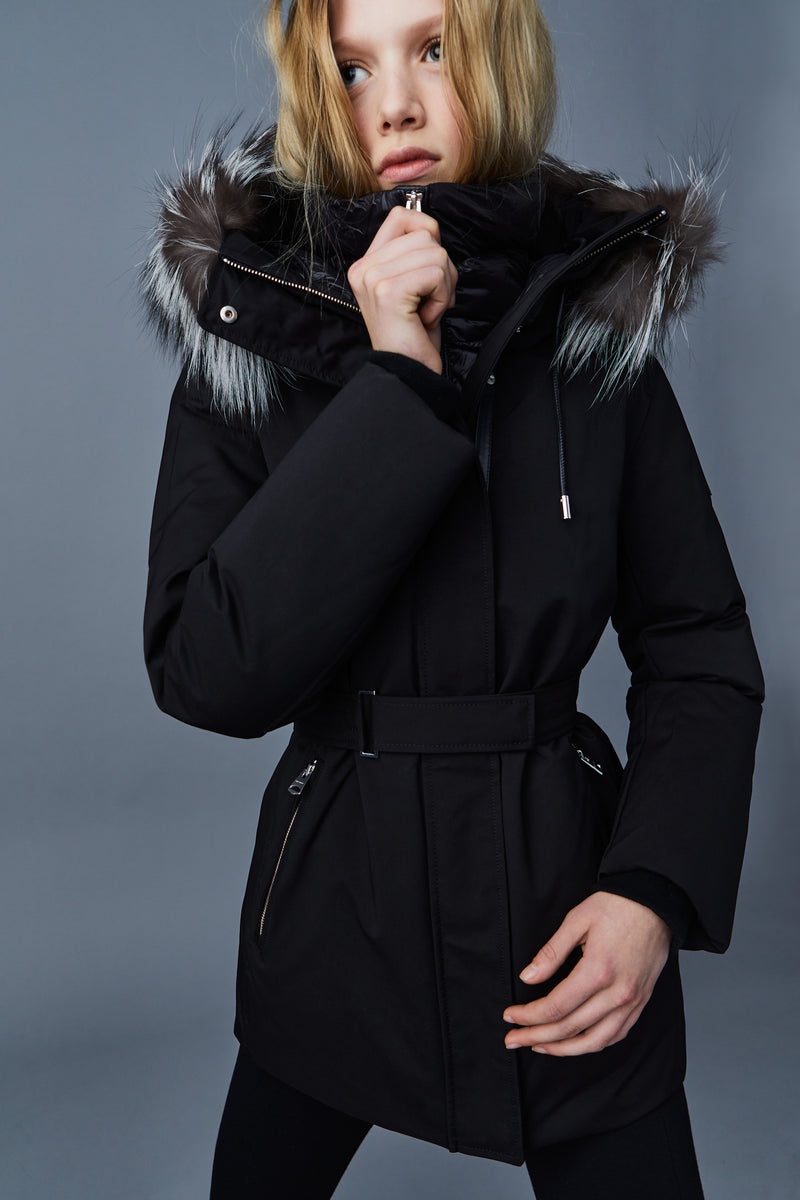 Mackage JENI 2-in-1 with removable bib and silver fox fur ダウンパーカ レディース 黒 | 2745936-VE