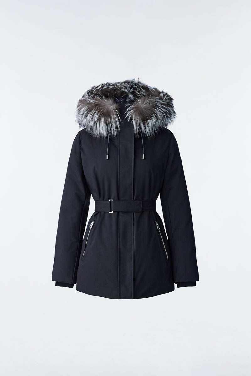 Mackage JENI 2-in-1 with removable bib and silver fox fur ダウンパーカ レディース 黒 | 2745936-VE