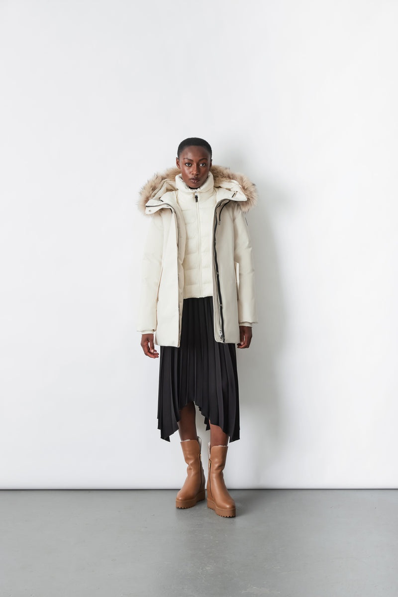 Mackage KINSLEE 2-in-1 oversized with bib and natural fur ダウンパーカ レディース 白 | 9731254-NW