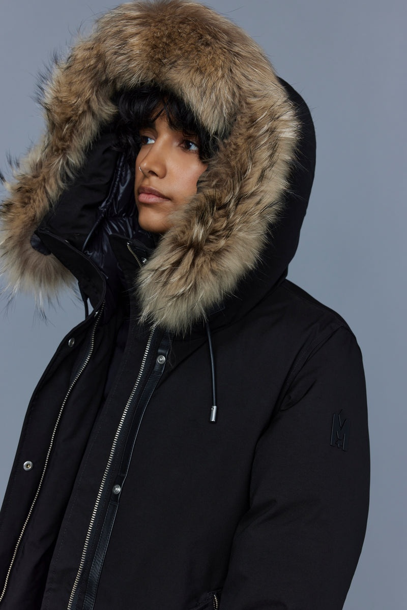 Mackage KINSLEE 2-in-1 oversized with bib and natural fur ダウンパーカ レディース 黒 | 9057843-CT