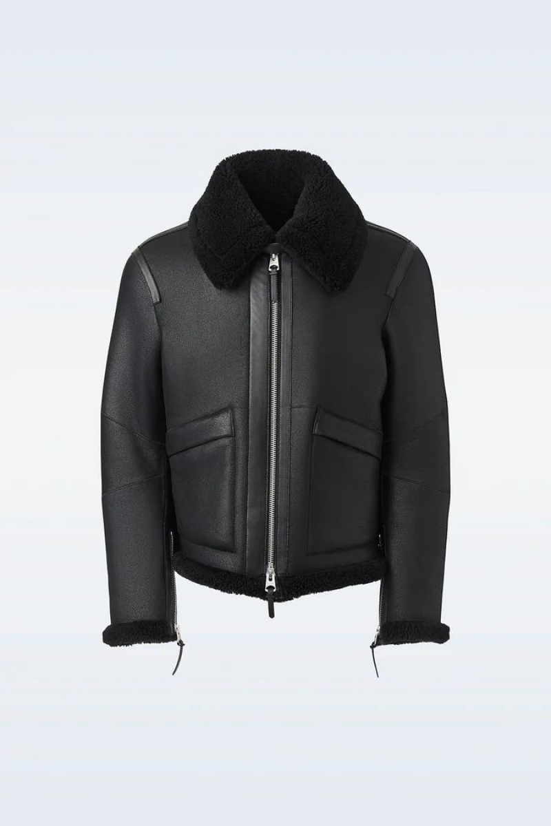 Mackage KRISTIAN Sheepskin with spread collar レザージャケット メンズ 黒 | 8731920-LM