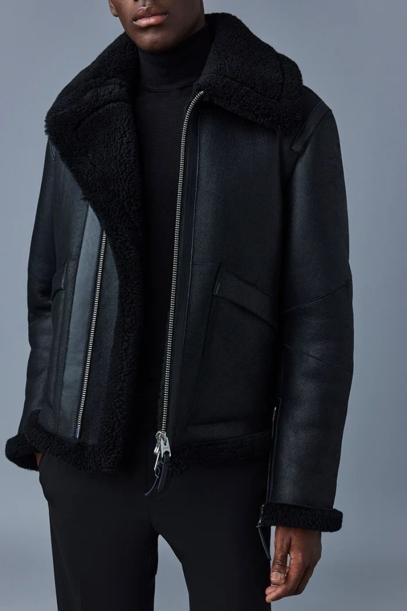 Mackage KRISTIAN Sheepskin with spread collar レザージャケット メンズ 黒 | 8731920-LM