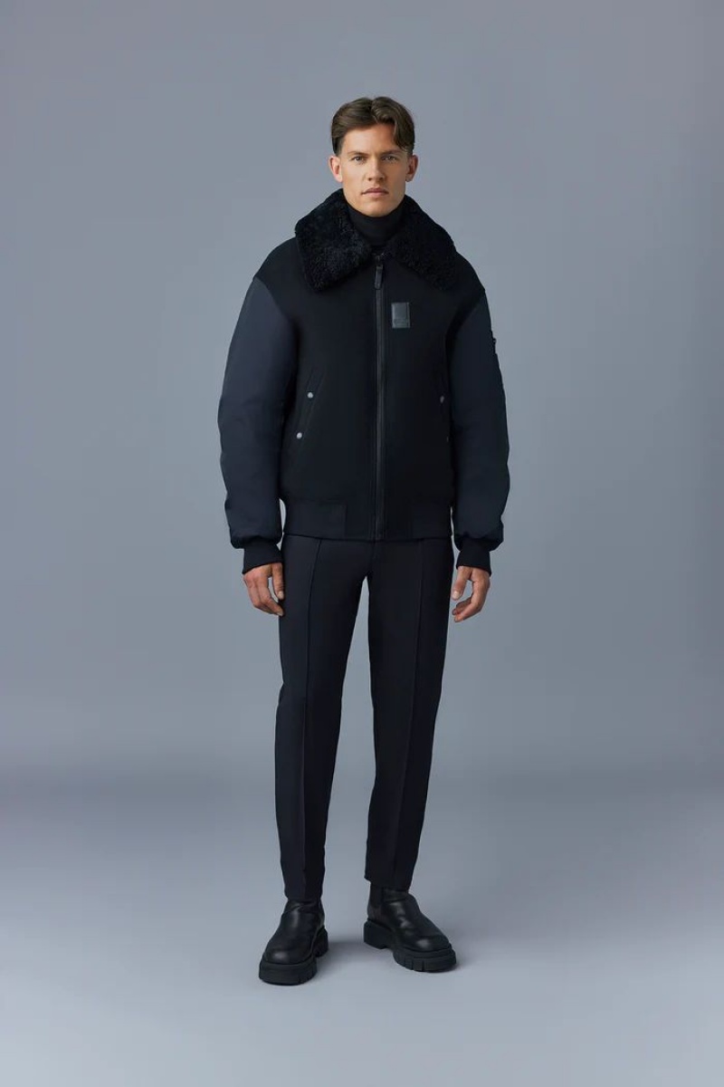 Mackage LEONARD wool ボンバージャケット メンズ 黒 | 3751684-NO