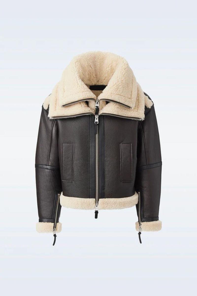 Mackage LOTTE Sheepskin with double collar レザージャケット メンズ チョコレート | 8356271-SJ