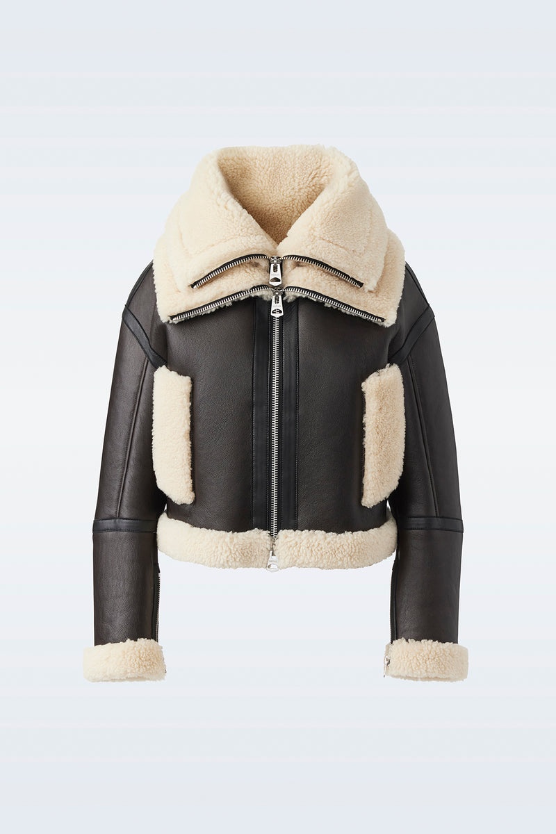 Mackage PENELOPA Sheepskin with double collar レザージャケット レディース チョコレート | 6830527-DT