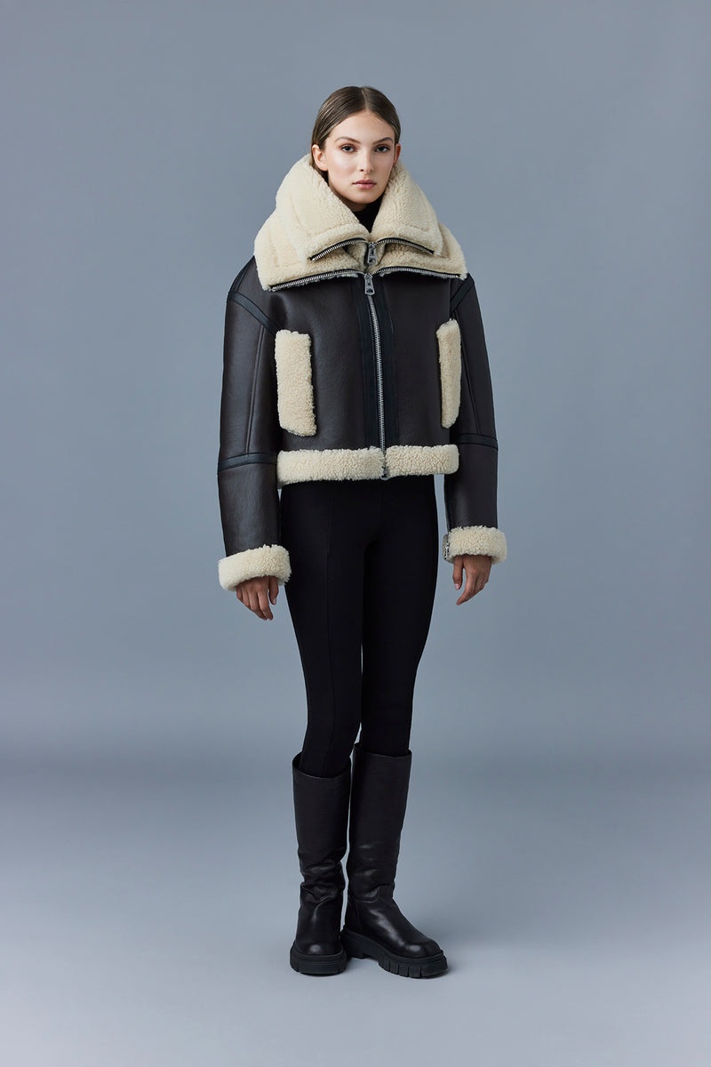 Mackage PENELOPA Sheepskin with double collar レザージャケット レディース チョコレート | 6830527-DT