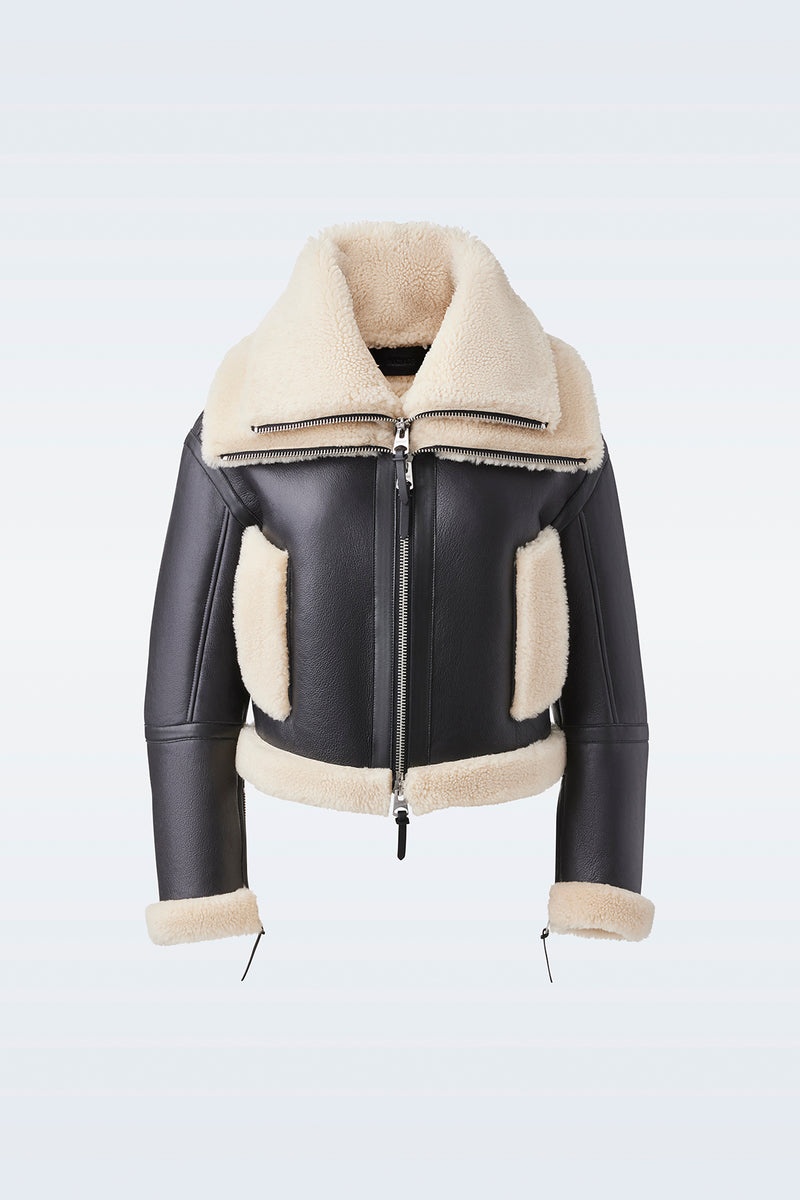 Mackage PENELOPA Sheepskin with double collar レザージャケット レディース 黒 | 5710863-HS