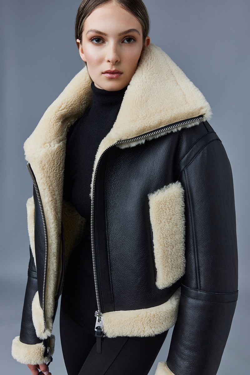 Mackage PENELOPA Sheepskin with double collar レザージャケット レディース 黒 | 5710863-HS