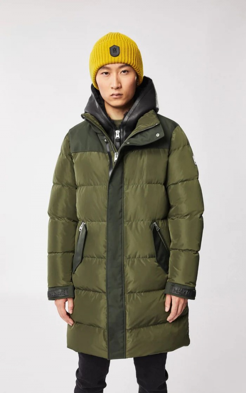 Mackage REYNOLD down with removable shearling bib and hood コート メンズ オリーブ | 4125036-UO