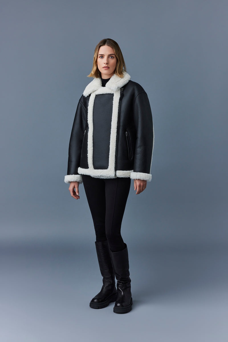 Mackage SENYA-SH Shearling with funnel collar レザージャケット レディース 黒 | 7236481-KV