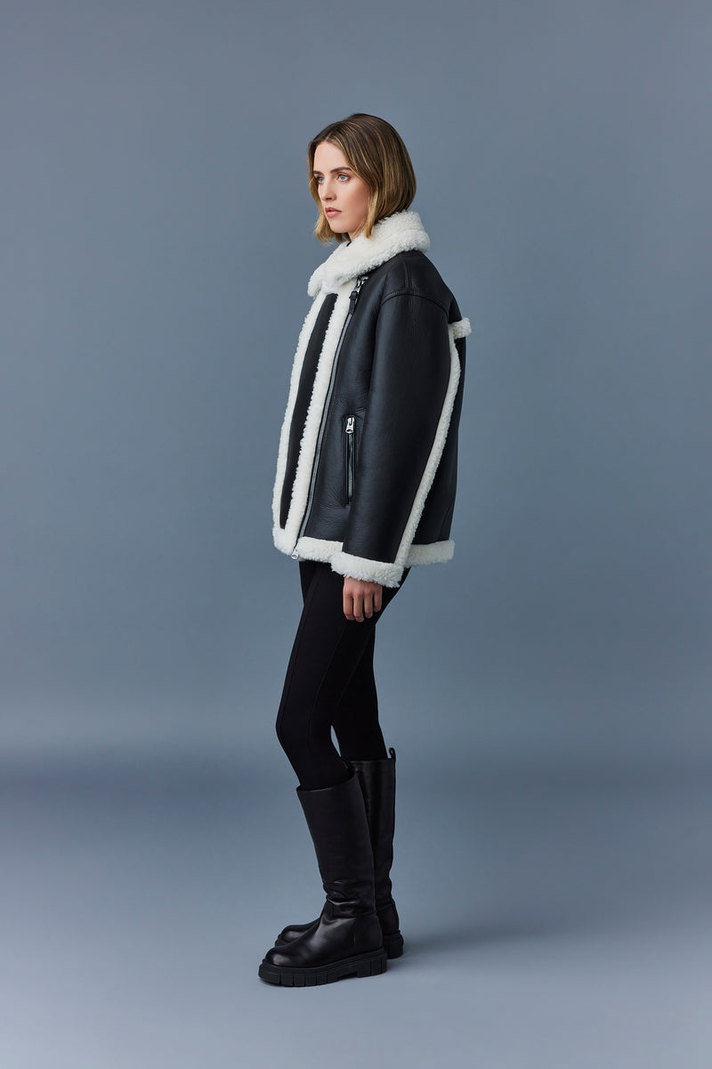 Mackage SENYA-SH Shearling with funnel collar レザージャケット レディース 黒 | 7236481-KV