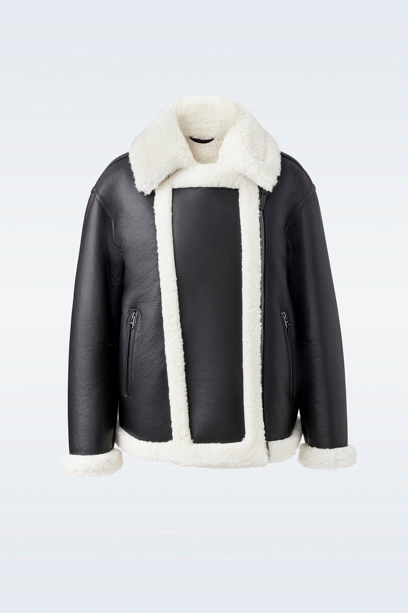 Mackage SENYA-SH Shearling with funnel collar レザージャケット レディース 黒 | 7236481-KV