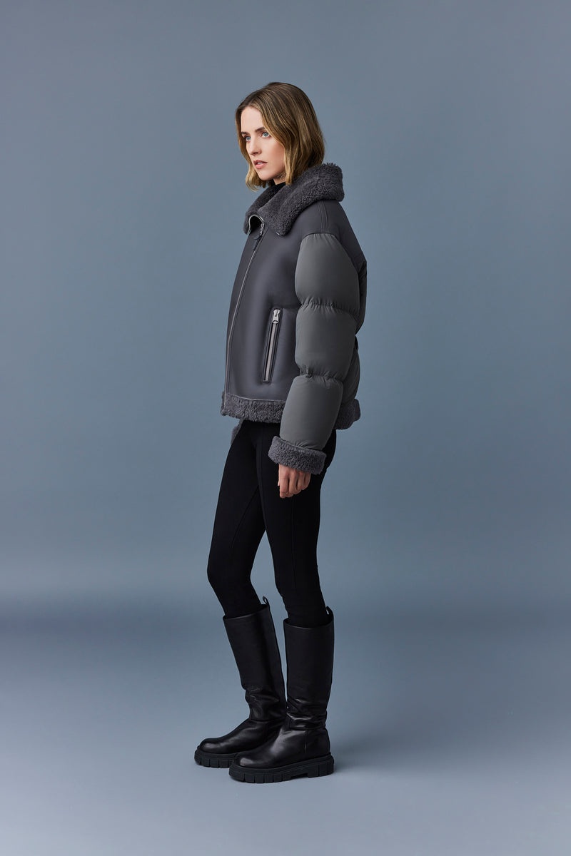 Mackage SENYA Agile-360 with shearling trim ダウンジャケット レディース 暗グレー | 8092671-YT