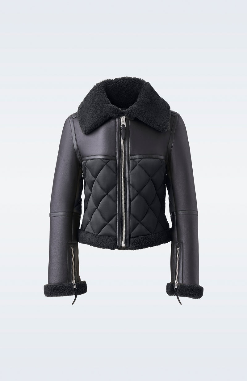 Mackage TULIP キルティング sheepskin with shearling trim レザージャケット レディース 黒 | 5239681-ZN