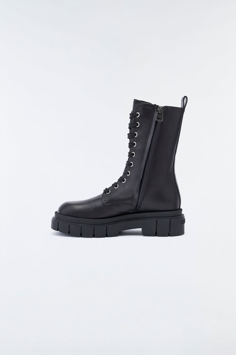 Mackage WARRIOR unlined lug sole (R) レザー combat ウィンターブーツ レディース 黒 | 2895063-OP